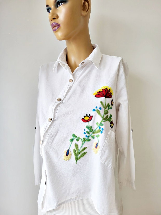 Camasa din bumbac cu motiv floral impaslit