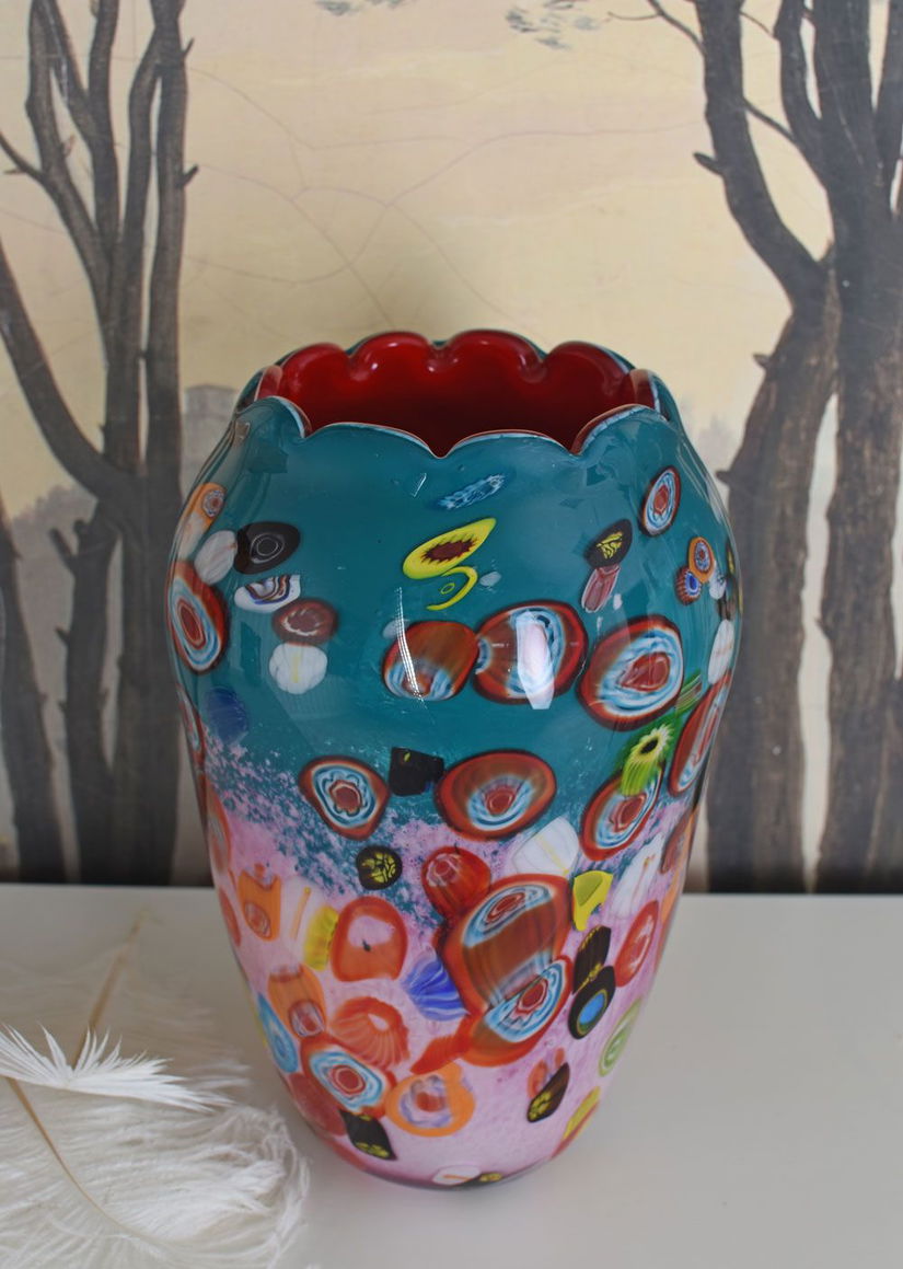 Vaza de sticla multicolora Murano Millefiori