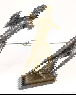 Neptun-statueta din bronz cu un soclu din marmura