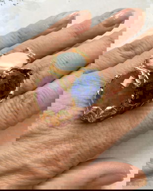 Inel perla baroc, lapis lazuli, ametist & inox aurit