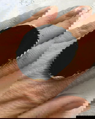 Inel felie onix / agata negra & alama aurita