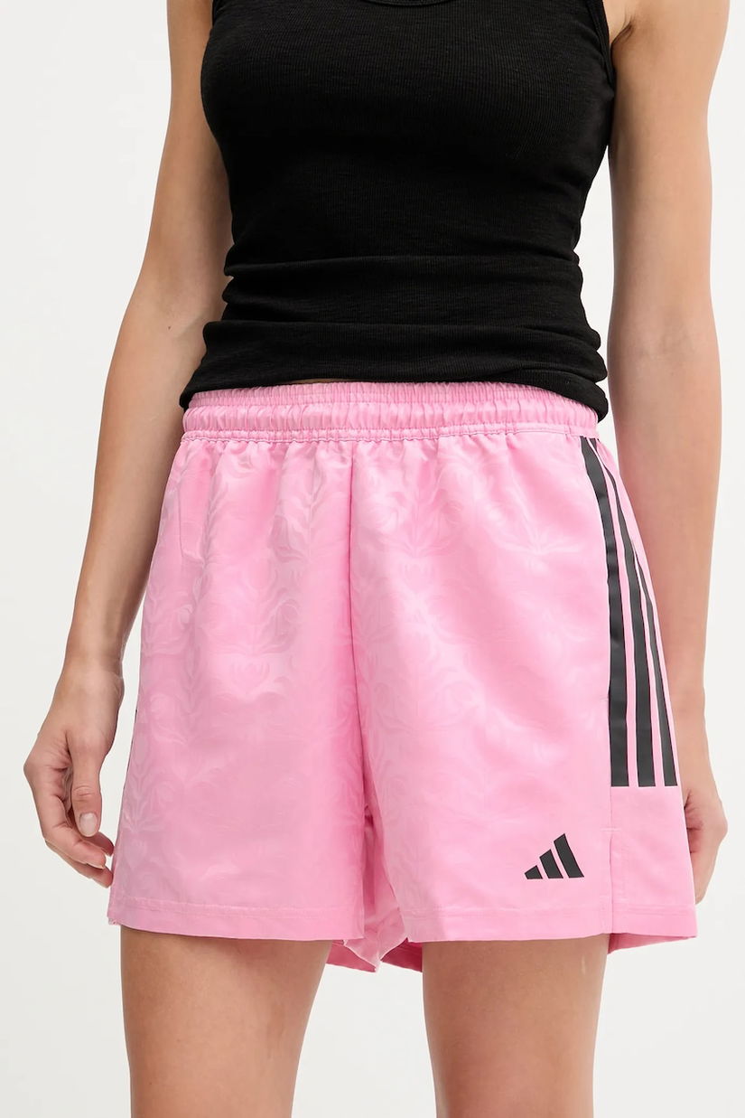 adidas pantaloni scurți House of Tiro culoarea roz, cu imprimeu, high waist, JL9207