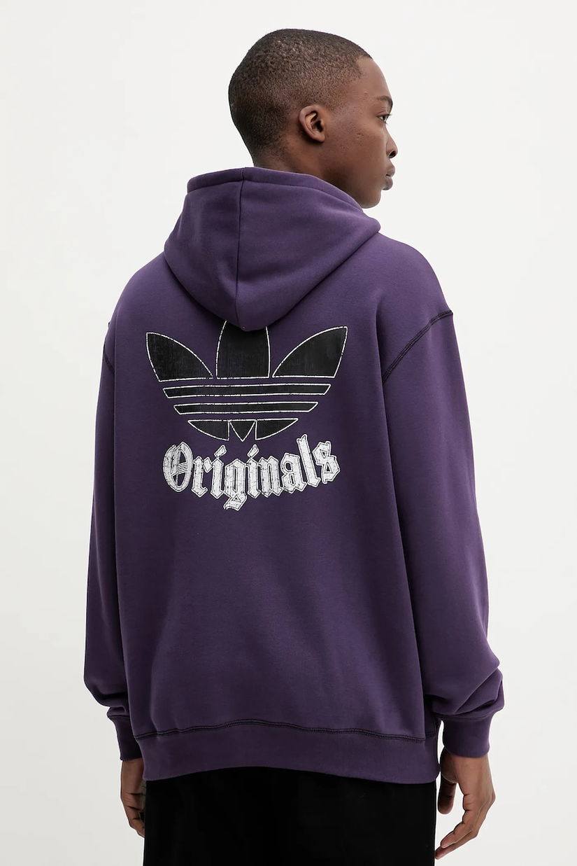 adidas Originals hanorac de bumbac Grfx Hoodie culoarea violet, cu glugă, uni, JY2729