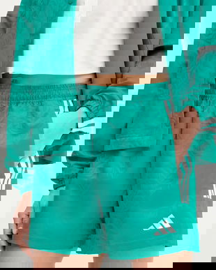 adidas pantaloni scurți House of Tiro culoarea turcoaz, cu imprimeu, high waist, JL9208