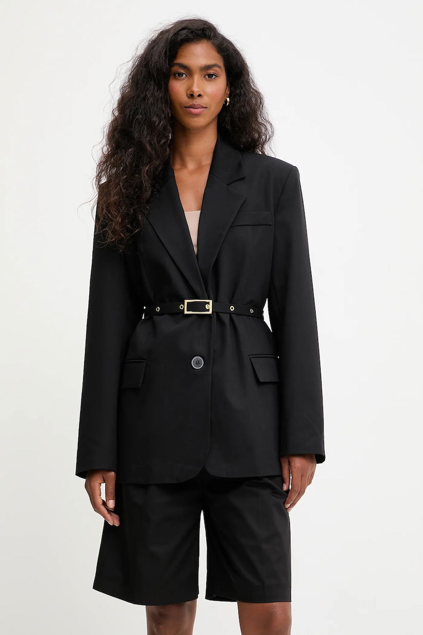 Answear Lab sacou culoarea negru, un singur rand de nasturi, neted