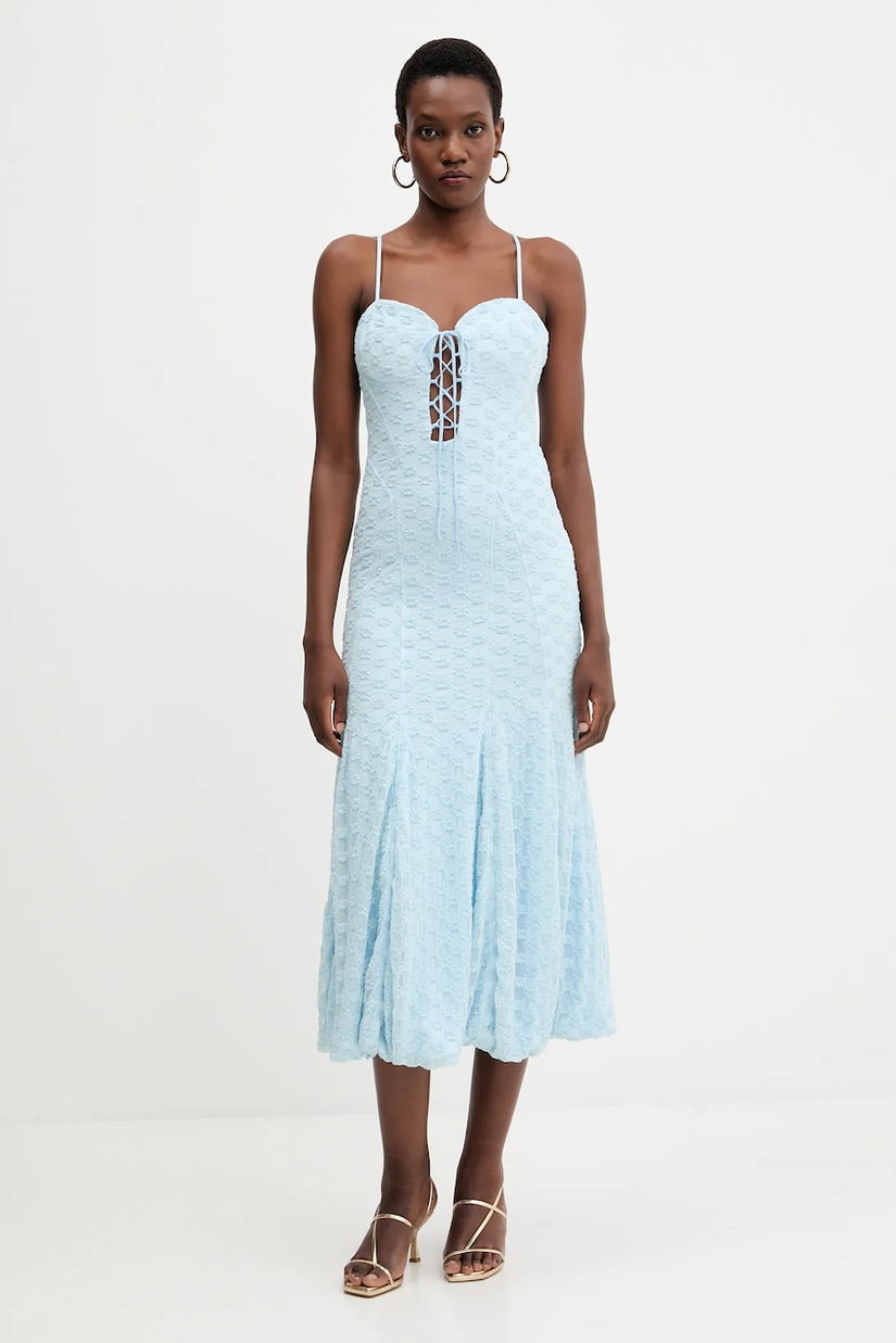 Bardot rochie culoarea bej, maxi, mulata, 59928DB