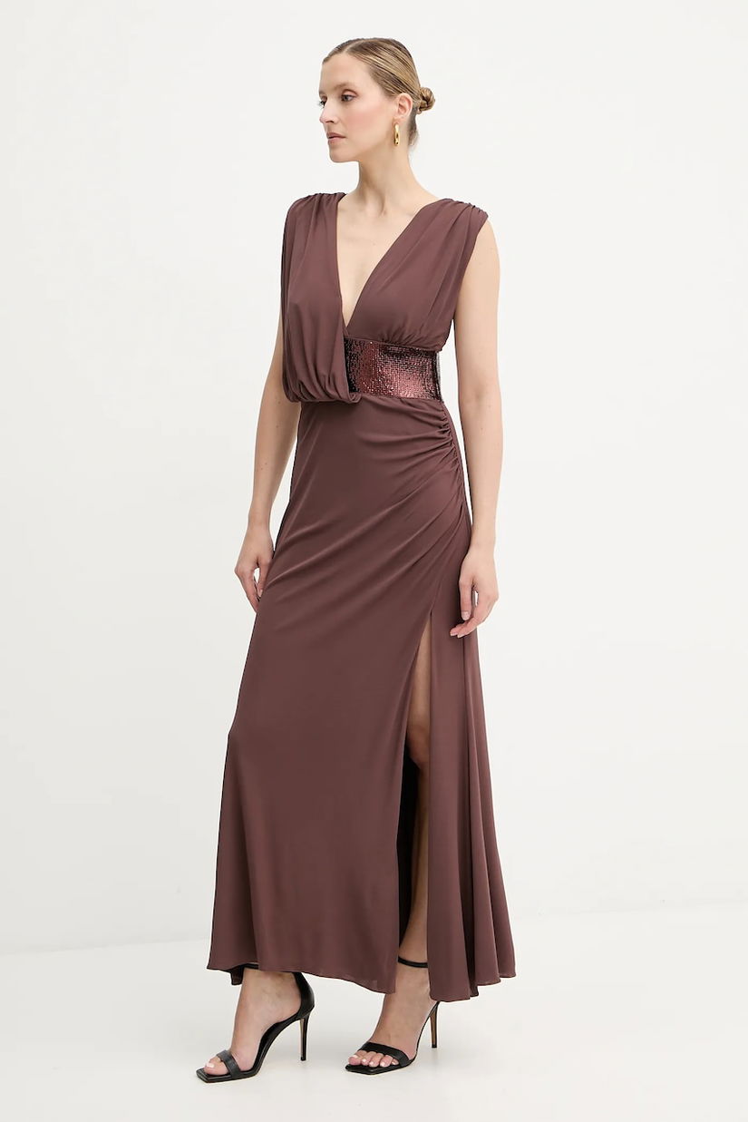 Herve Leger rochie Lucille culoarea maro, maxi, drept, SEJ8524861