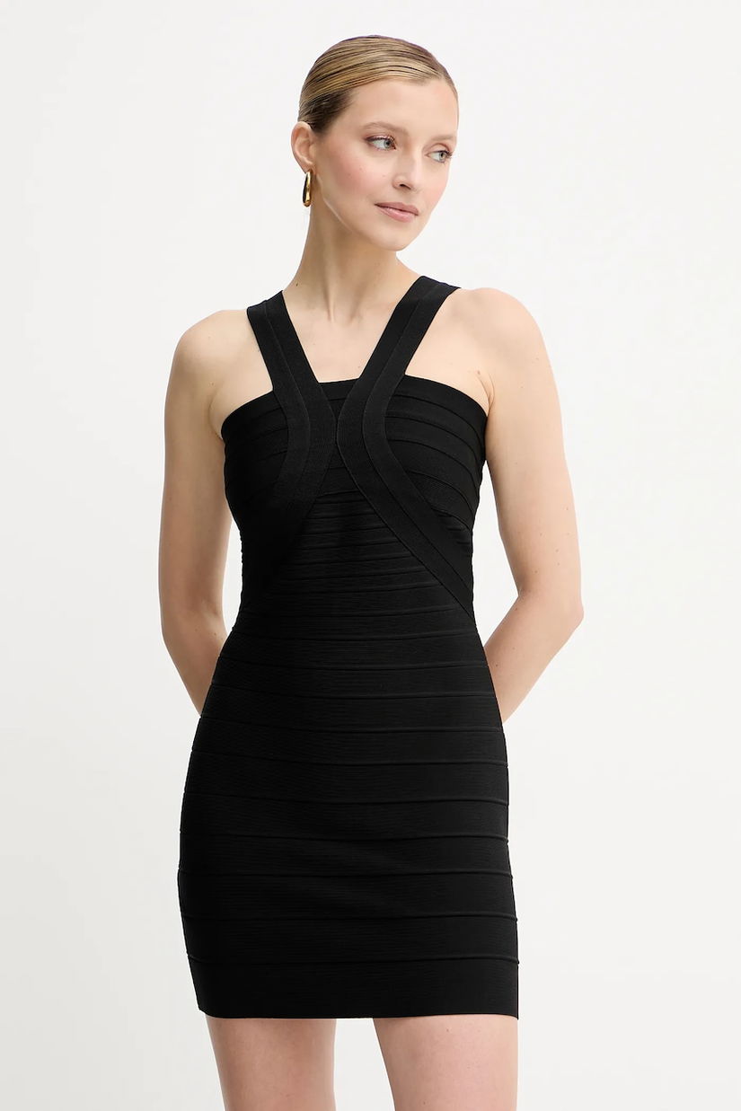 Herve Leger rochie Elise culoarea negru, mini, mulata, HLT8524464