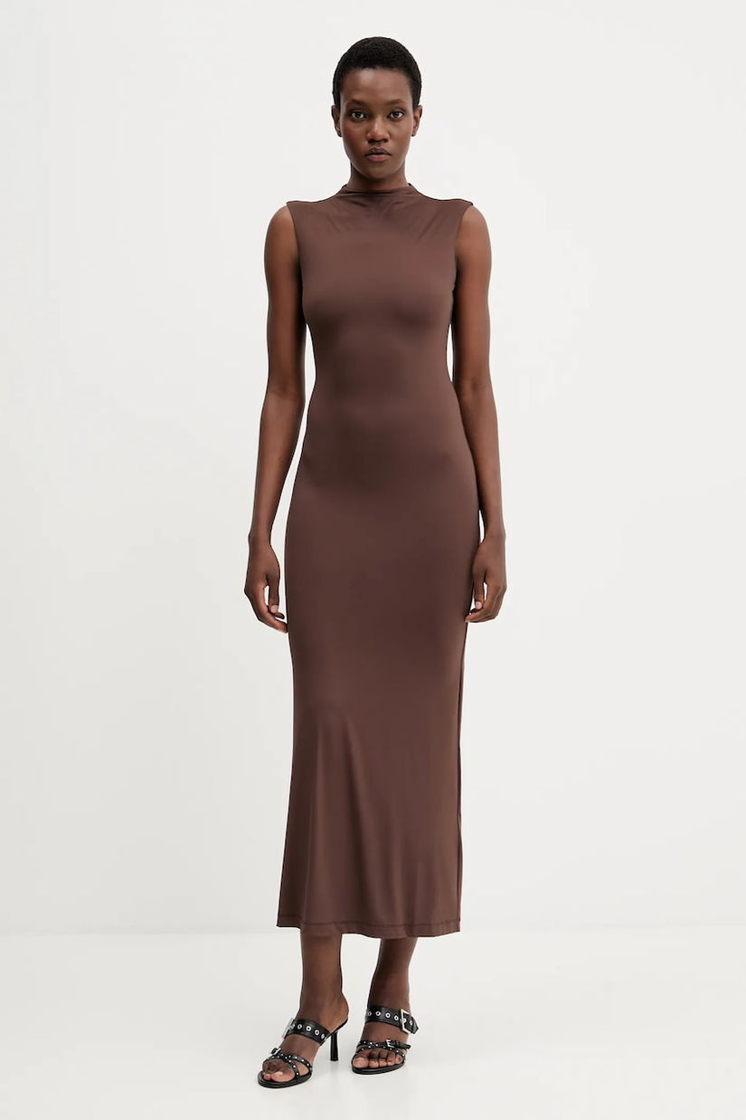 Bardot rochie culoarea maro, maxi, mulata, 59948DB