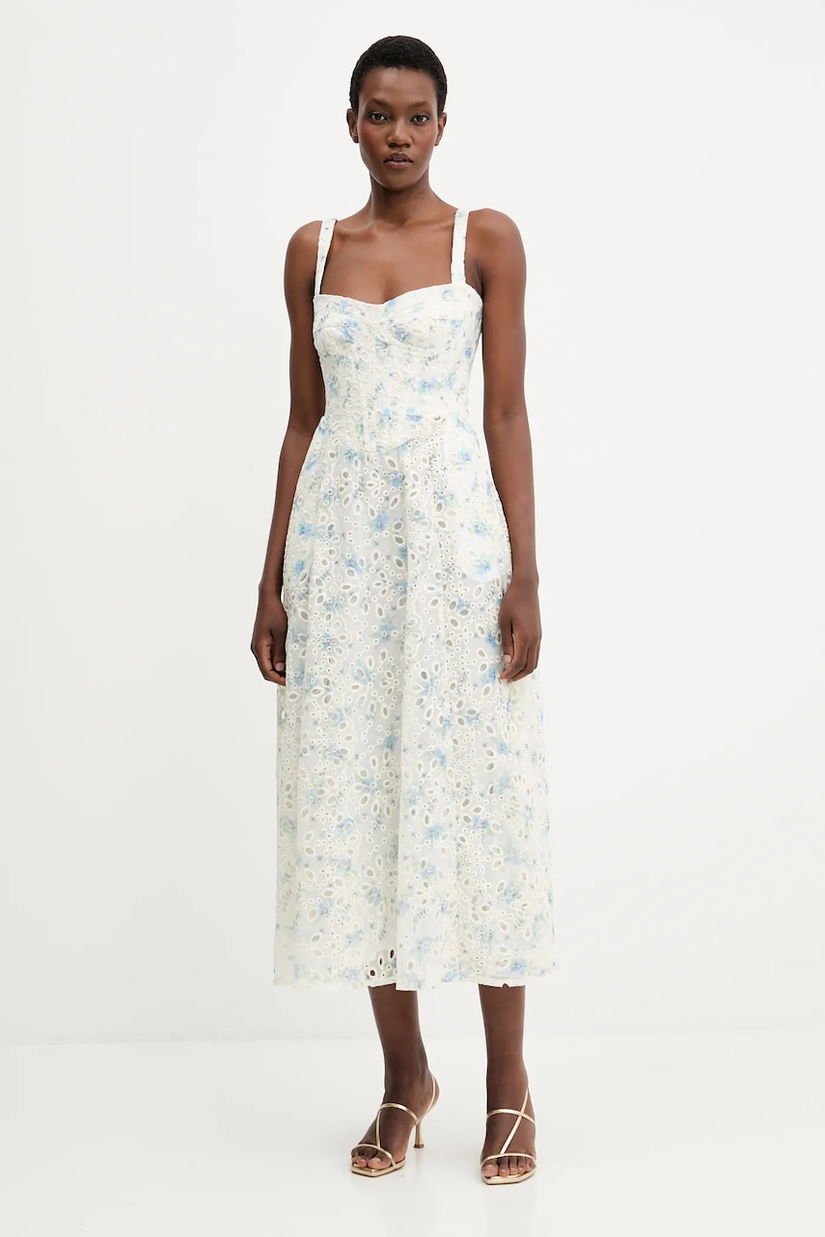 Bardot rochie culoarea alb, maxi, evazati, 58655DB3