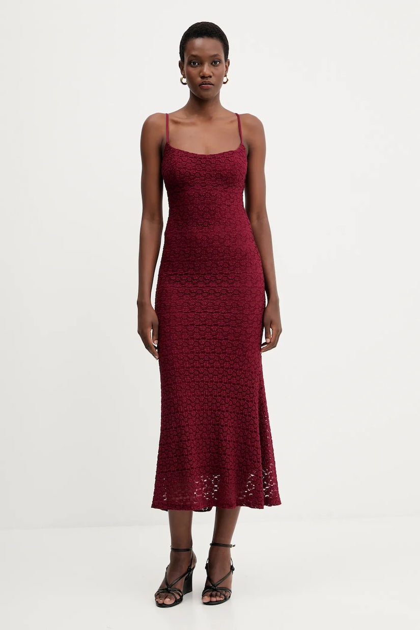 Bardot rochie culoarea bordo, maxi, mulata, 57998DB9