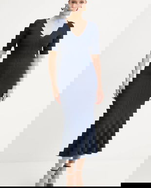 Herve Leger rochie Aria culoarea albastru marin, midi, mulata, DCR8524128