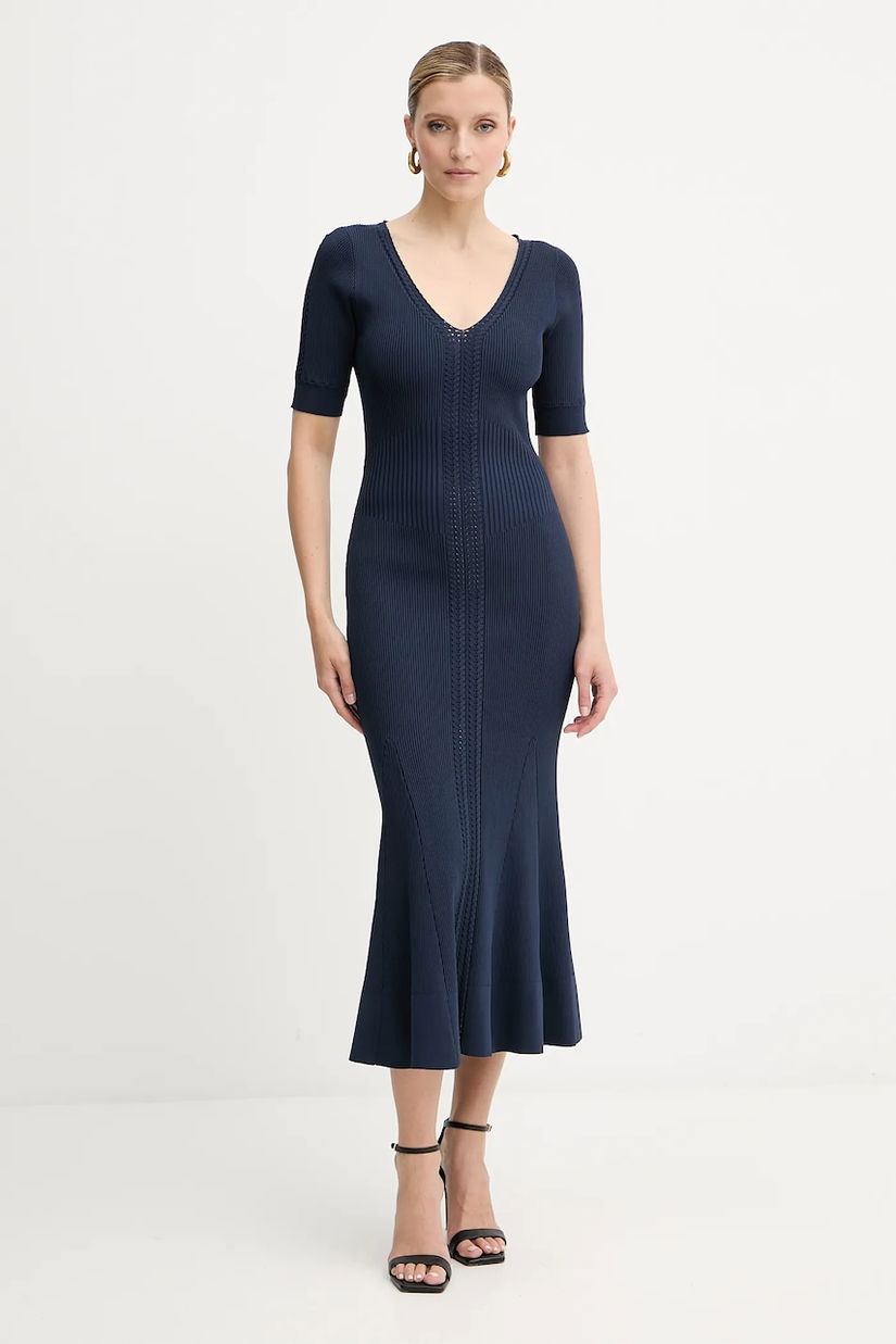 Herve Leger rochie Aria culoarea albastru marin, midi, mulata, DCR8524128