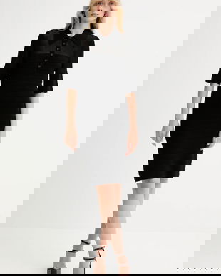 Gestuz rochie culoarea negru, mini, mulata, 10910347