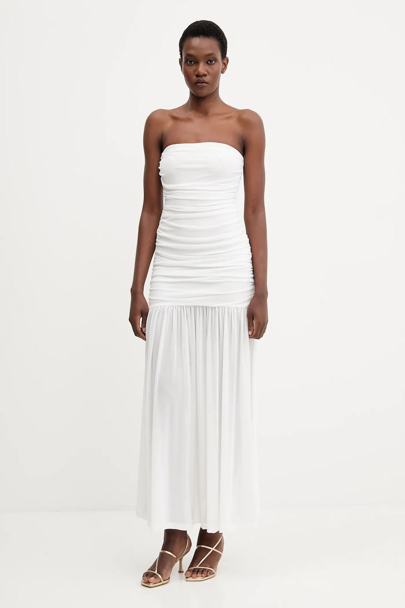Bardot rochie culoarea alb, maxi, evazati, 59875DB2
