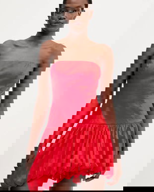 Bardot rochie culoarea rosu, mini, evazati, 59981DB