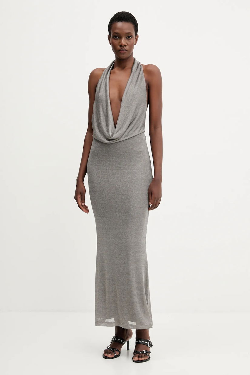 Bardot rochie culoarea argintiu, midi, mulata, 59814DB1
