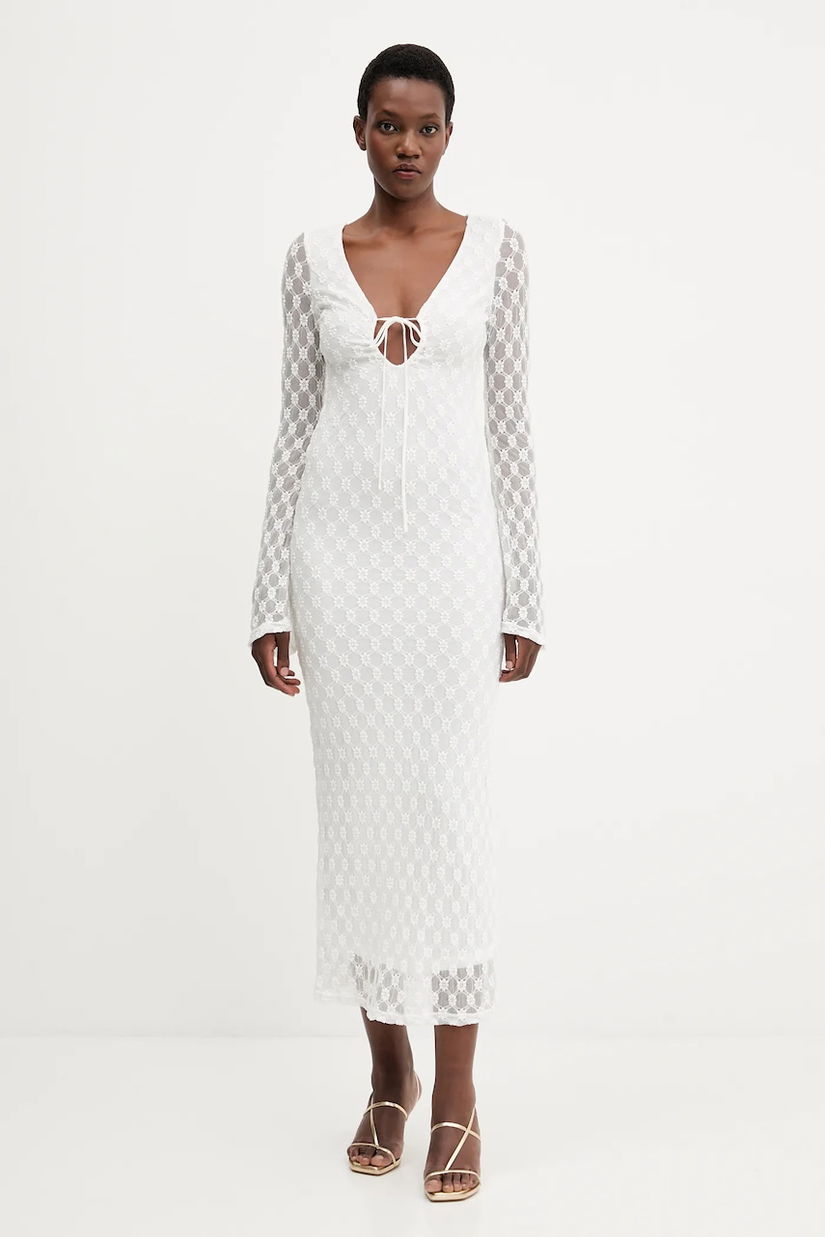 Bardot rochie culoarea alb, maxi, mulata, 59932DB