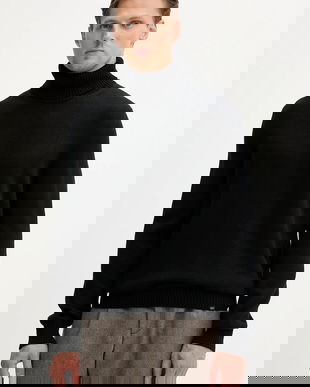 Paul&Shark pulover de lână culoarea negru, cu guler, 15311064