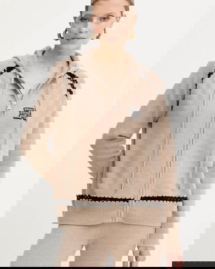 ERMANNO Firenze bluză din lână culoarea bej, cu glugă, cu imprimeu, 57TN037E54