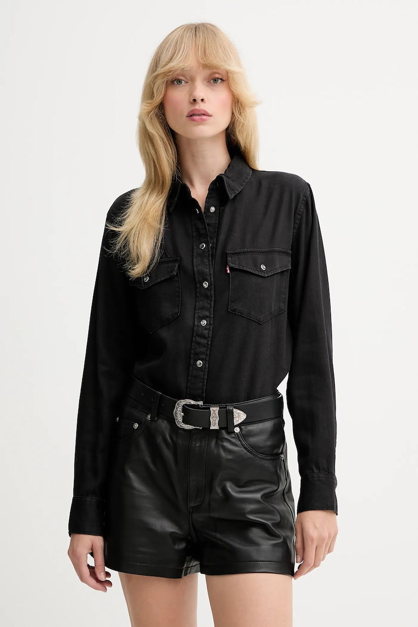 Levi's cămașă culoarea negru, cu guler clasic, regular, 16786