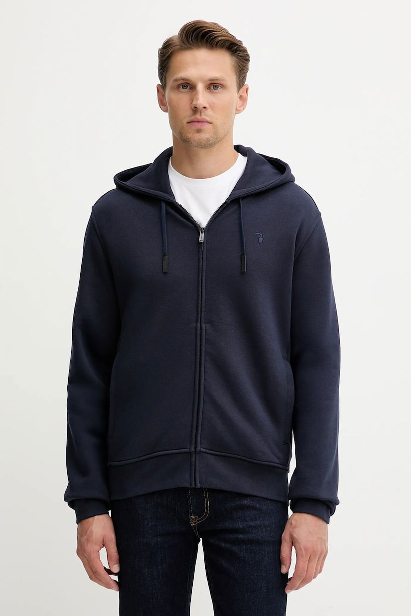 Trussardi hanorac de bumbac culoarea bleumarin, cu glugă, uni, G8068000028N