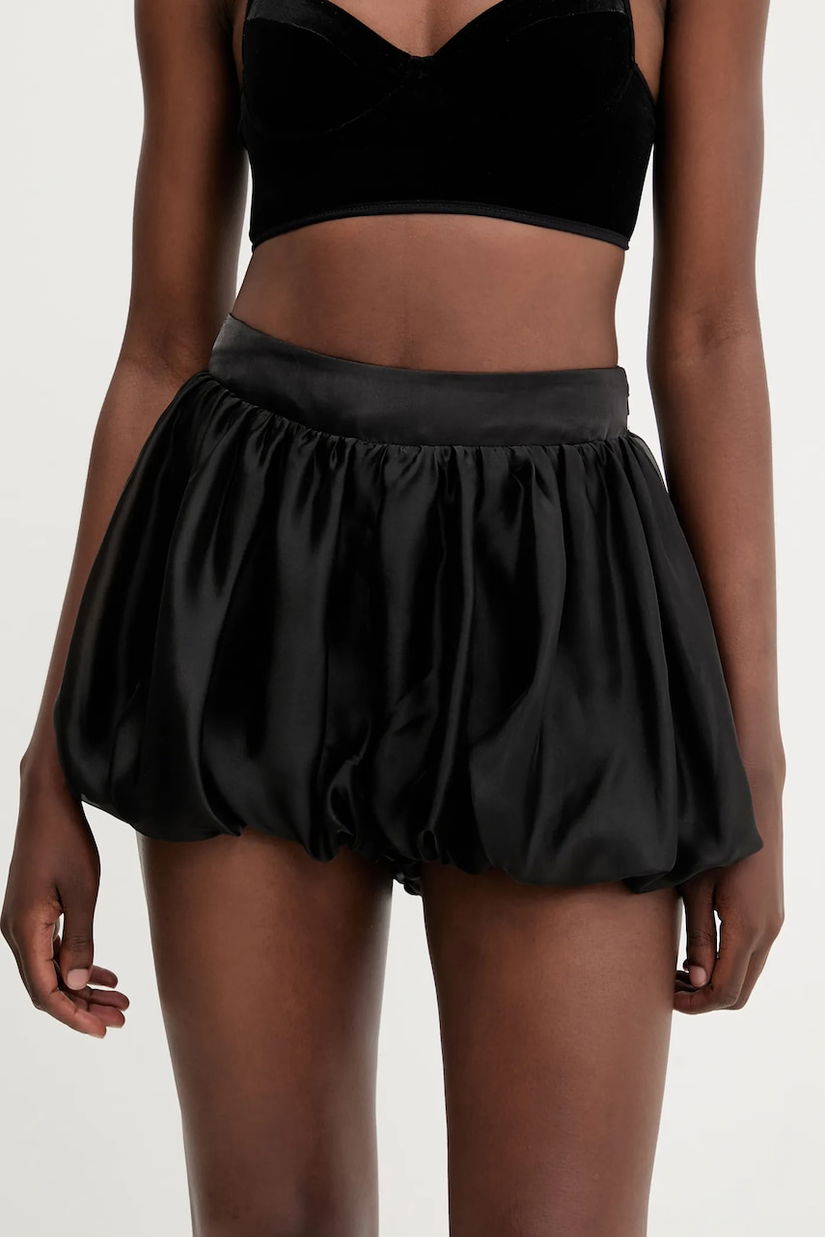 Bardot pantaloni scurți culoarea negru, uni, high waist, 60041PB