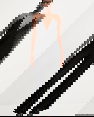 Bardot salopetă culoarea negru, cu decolteu in v, 59938PB