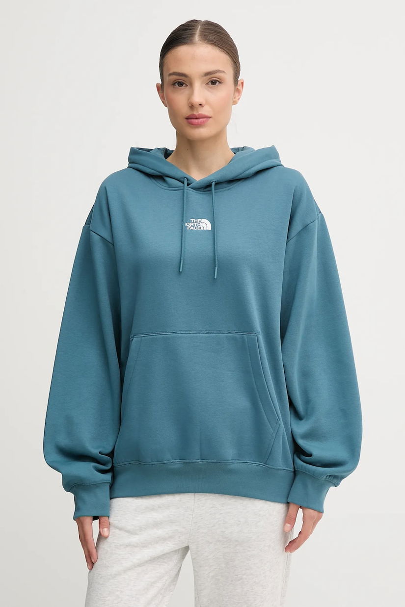 The North Face bluză Essential culoarea verde, cu glugă, uni, NF0A89ENBQ51