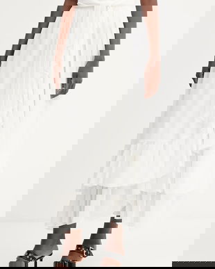 Bardot fustă culoarea alb, midi, evazați, 60042SB