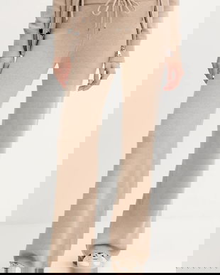 ERMANNO Firenze pantaloni de lână culoarea bej, lat, high waist, 57TP033E52