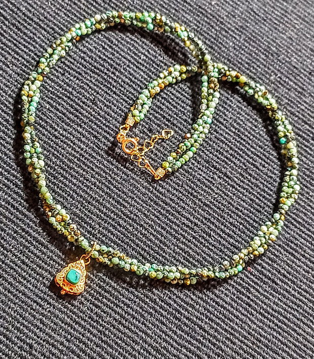 Colier vermeil X3 turcoaz natural african,charm argint placat cu aur turcoaz Arizona minimalist boho chic trendy - Transport gratuit