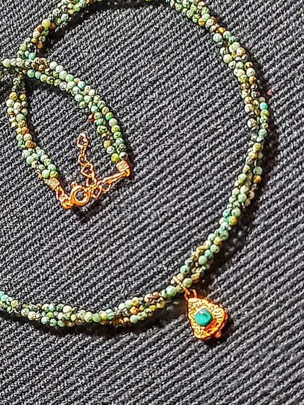 Colier vermeil X3 turcoaz natural african,charm argint placat cu aur turcoaz Arizona minimalist boho chic trendy - Transport gratuit