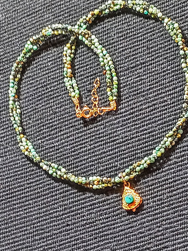 Colier vermeil X3 turcoaz natural african,charm argint placat cu aur turcoaz Arizona minimalist boho chic trendy - Transport gratuit