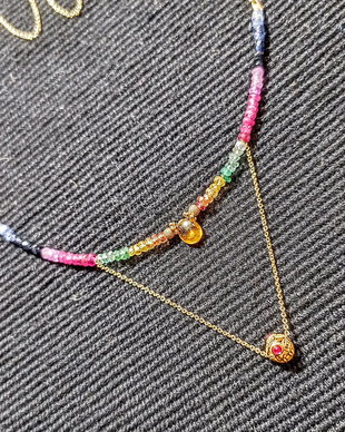 Colier vermeil safir galben albastru rubin smarald ombre gradient degrade charm vermeil rubin lant argint placat cu aur minimalist boho chic trendy - Transport gratuit