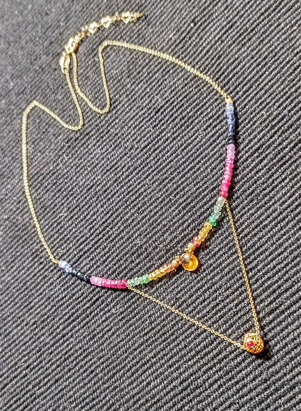 Colier vermeil safir galben albastru rubin smarald ombre gradient degrade charm vermeil rubin lant argint placat cu aur minimalist boho chic trendy - Transport gratuit