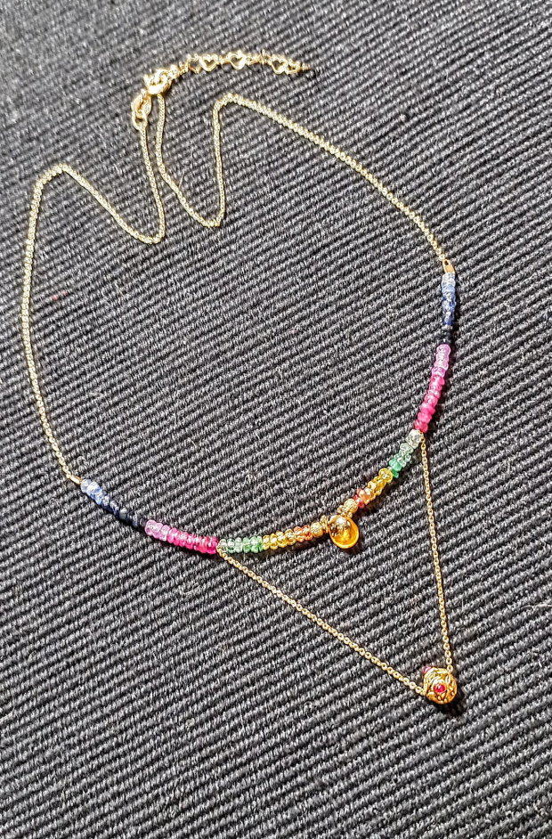 Colier vermeil safir galben albastru rubin smarald ombre gradient degrade charm vermeil rubin lant argint placat cu aur minimalist boho chic trendy - Transport gratuit
