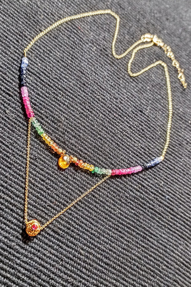 Colier vermeil safir galben albastru rubin smarald ombre gradient degrade charm vermeil rubin lant argint placat cu aur minimalist boho chic trendy - Transport gratuit