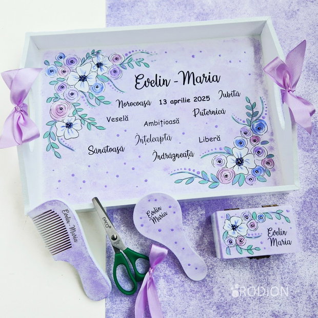 Tava turta flori pastel, pictata manual personalizata, set taierea motului