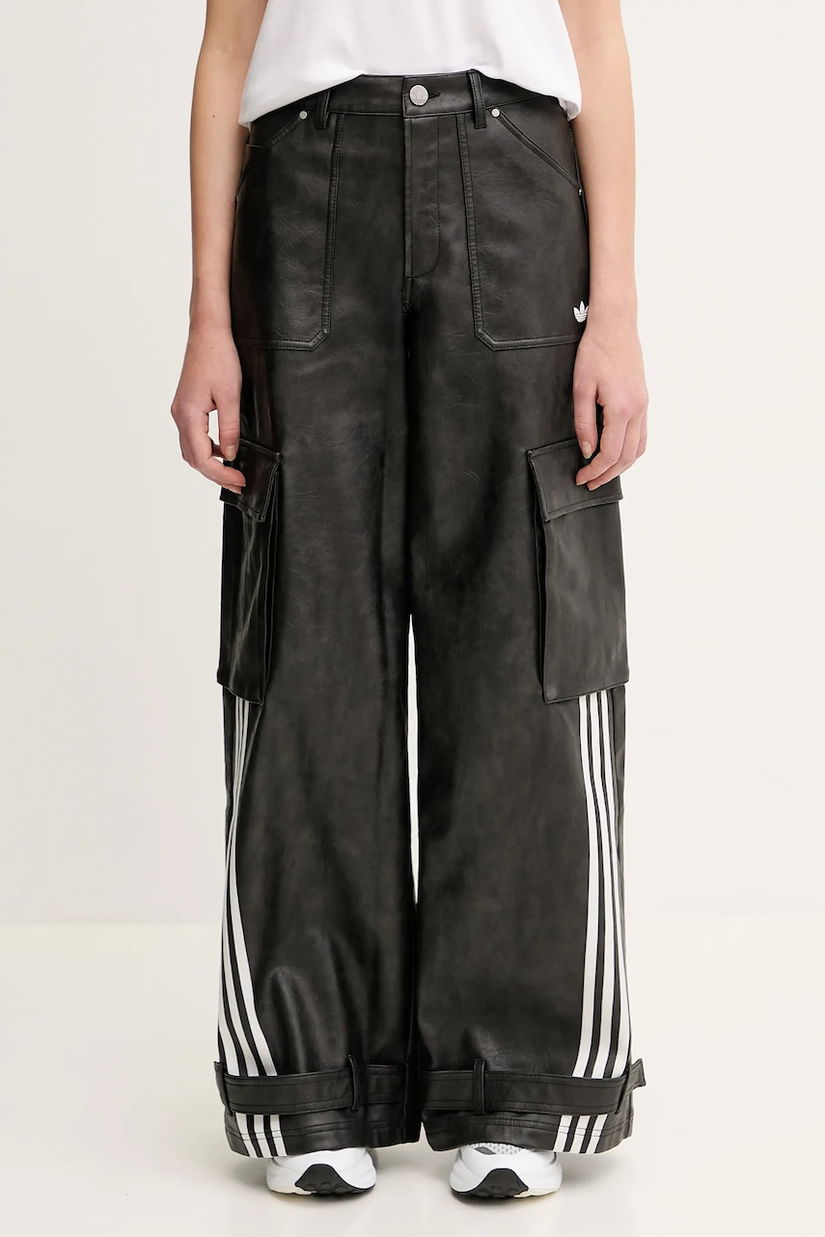 adidas Originals pantaloni FAUX LTHR culoarea negru, lat, high waist, JX9226