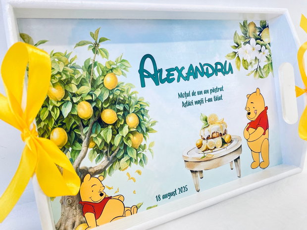 Set aniversar personalizat 1 anisor - Winnie the Pooh and lemons - Tavita mot si accesorii