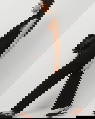 Medicine pantaloni culoarea negru, lat, high waist