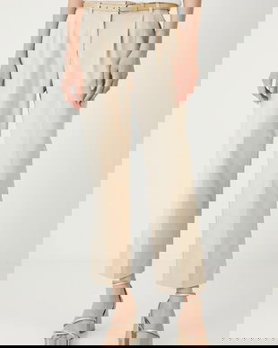 Medicine pantaloni culoarea bej, fason chinos, medium waist