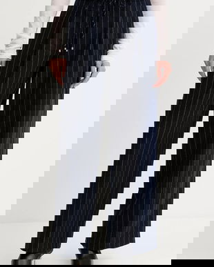 Liviana Conti pantaloni culoarea albastru marin, lat, high waist, F5WL32