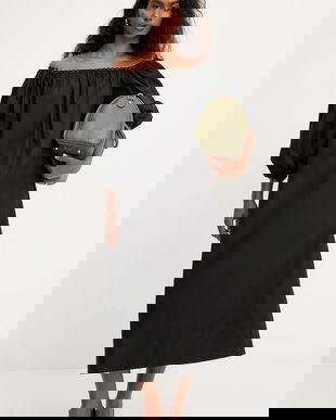 Answear.LAB rochie din bumbac culoarea negru, midi, evazati