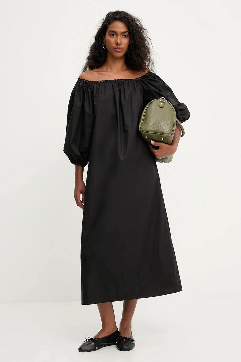 Answear.LAB rochie din bumbac culoarea negru, midi, evazati