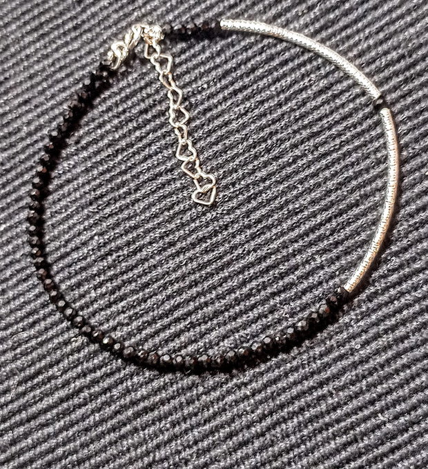 Bratara argint spinel negru tub argint minimalista asimetrica boho chic trendy - Transport gratuit
