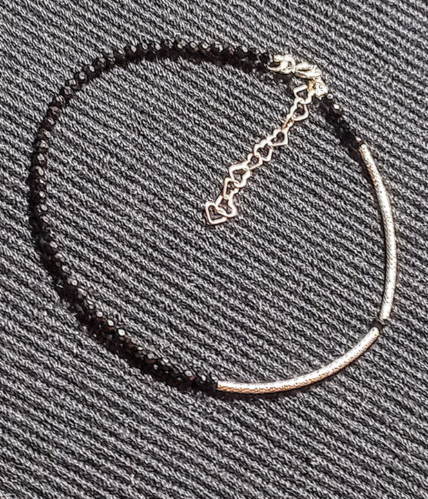 Bratara argint spinel negru tub argint minimalista asimetrica boho chic trendy - Transport gratuit