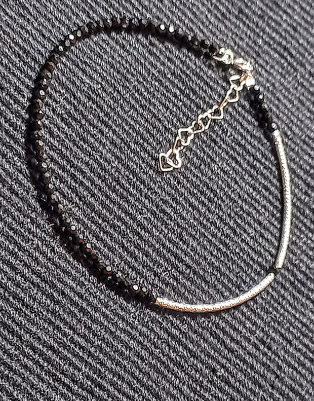 Bratara argint spinel negru tub argint minimalista asimetrica boho chic trendy - Transport gratuit