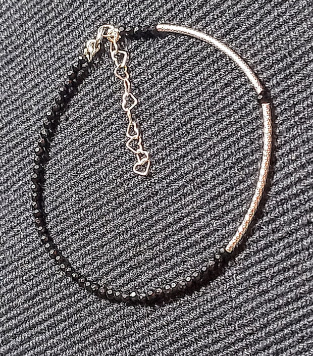 Bratara argint spinel negru tub argint minimalista asimetrica boho chic trendy - Transport gratuit